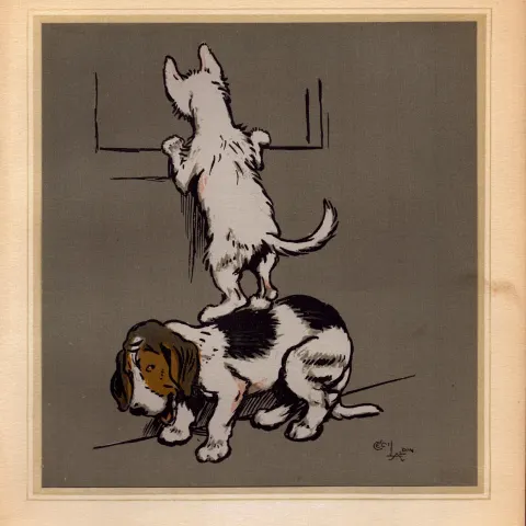 Cecil Aldin Merry Party Rare Antique Book Plate  “Getting A Leg Up”