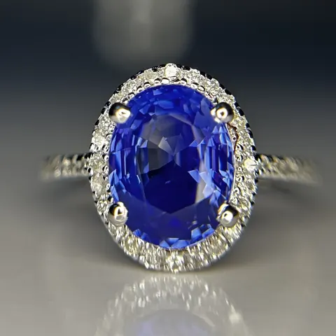 Beautiful 3.04ct Unheated Ceylon Blue Sapphire With Natural Diamonds & 18k Gold