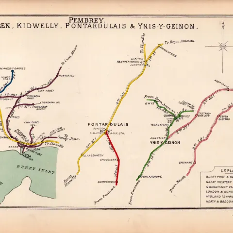 Pembrey Colbren Kidwelly Pontardulais Wales Antique Railway Diagram 118.