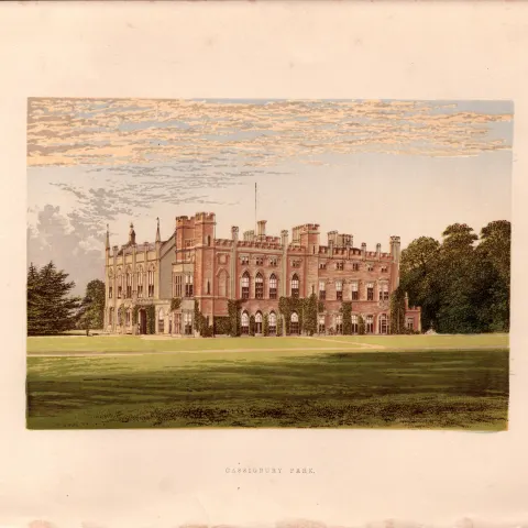 Cassiobury Park Herts Gilt-Edge Victorian Coloured Antique Book Plate.