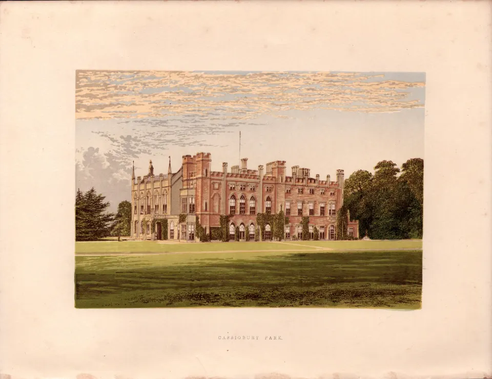 Cassiobury Park Herts Gilt-Edge Victorian Coloured Antique Book Plate.