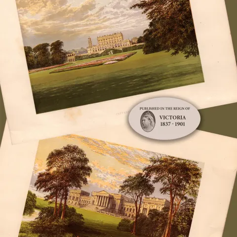 Buckinghamshire 150 Years-Old 2 Stunning Gilt-Edge Coloured Victorian Antique Book Plates.