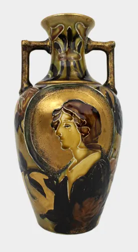 Bohemian Art Nouveau Portrait Vase, in the Manner of Amphora, c.1900