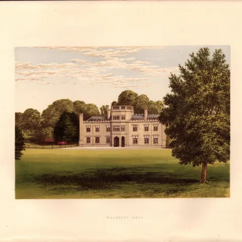 Wolseley Hall Rugeley Staffs Gilt-Edge Coloured Antique Book Plate.