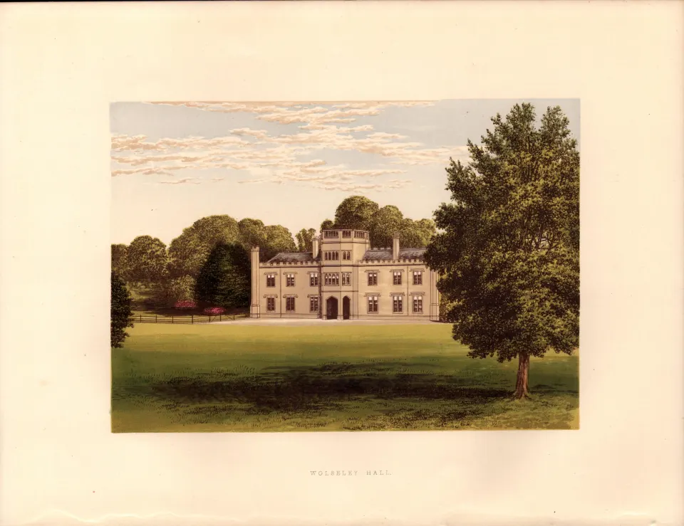 Wolseley Hall Rugeley Staffs Gilt-Edge Coloured Antique Book Plate.