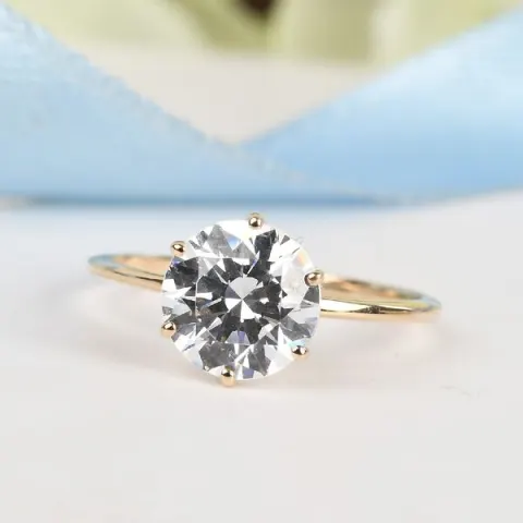 NEW!! J Francis 9K Yellow Gold Solitaire Ring Made with SWAROVSKI ZIRCONIA