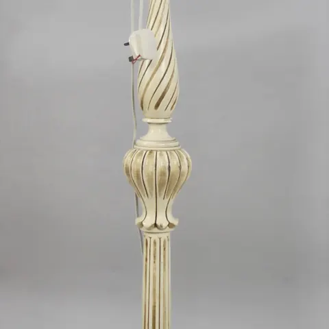 Vintage Carved Wood Painted Shabby Chic Standard Lamp