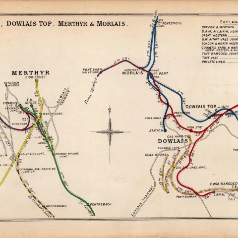 Merthyr Dowlais Top & Morlais Wales Antique Railway Diagram-63.