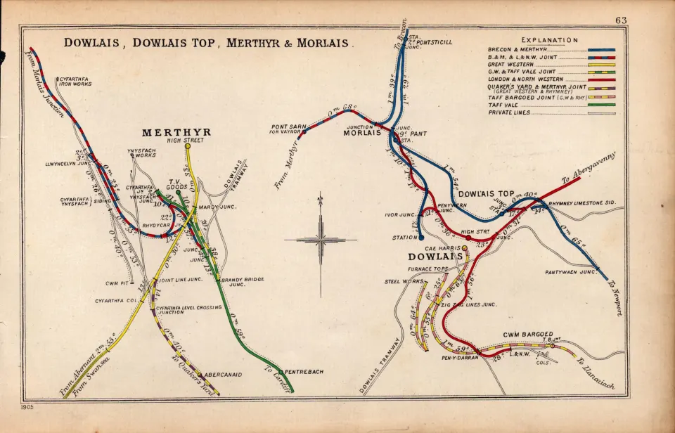 Merthyr Dowlais Top & Morlais Wales Antique Railway Diagram-63.