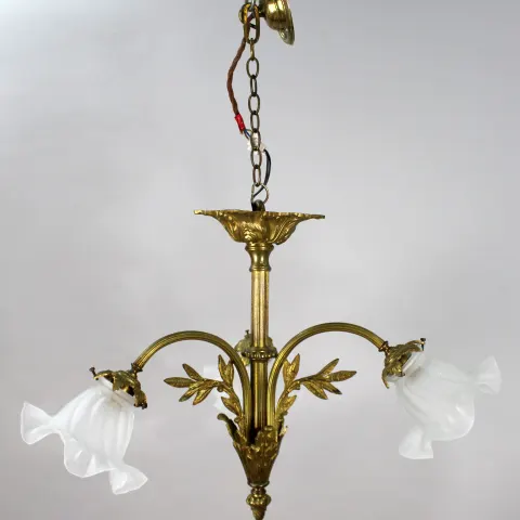 Antique French Gilt Metal 3 Light Chandelier