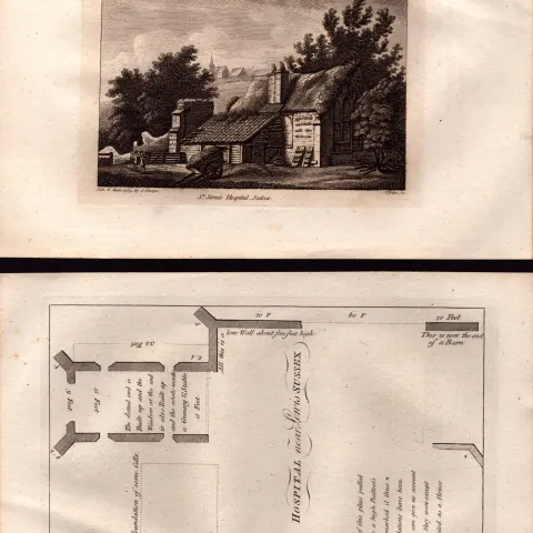 St James Hospital & Map Sussex F. Grose Antique 1785 Copper Engraving.