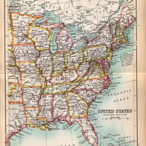 USA Eastern Division Double Sided Victorian Antique 1896 Map.