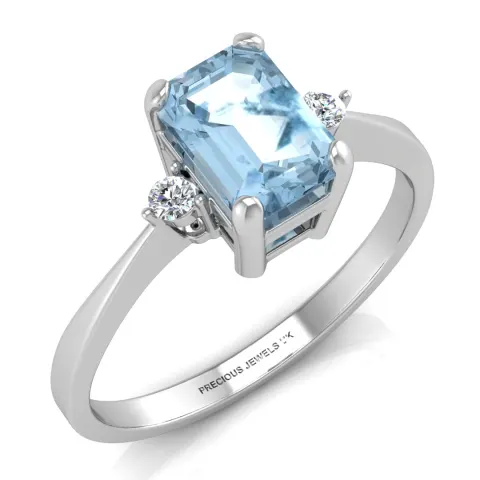 9ct White Gold Diamond And Emerald Cut Blue Topaz Ring (BT1.21) 0.04 Carats