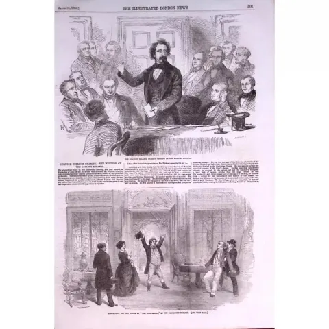 Charles Dickens Dulwich College Charity Meeting Antique 170 Years-Old Illustration-6.