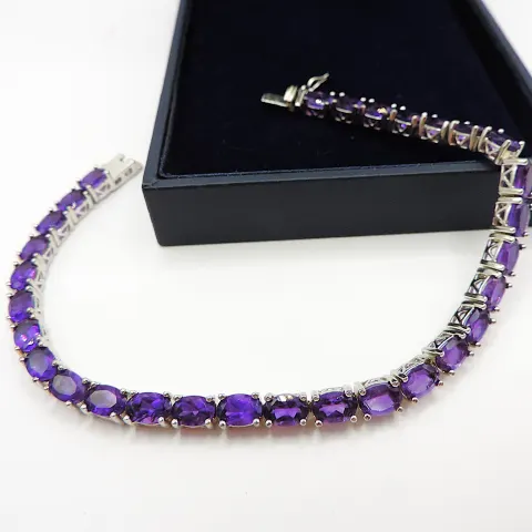  Sterling Silver 30 Amethyst Gemstone Bracelet New With Gift Box