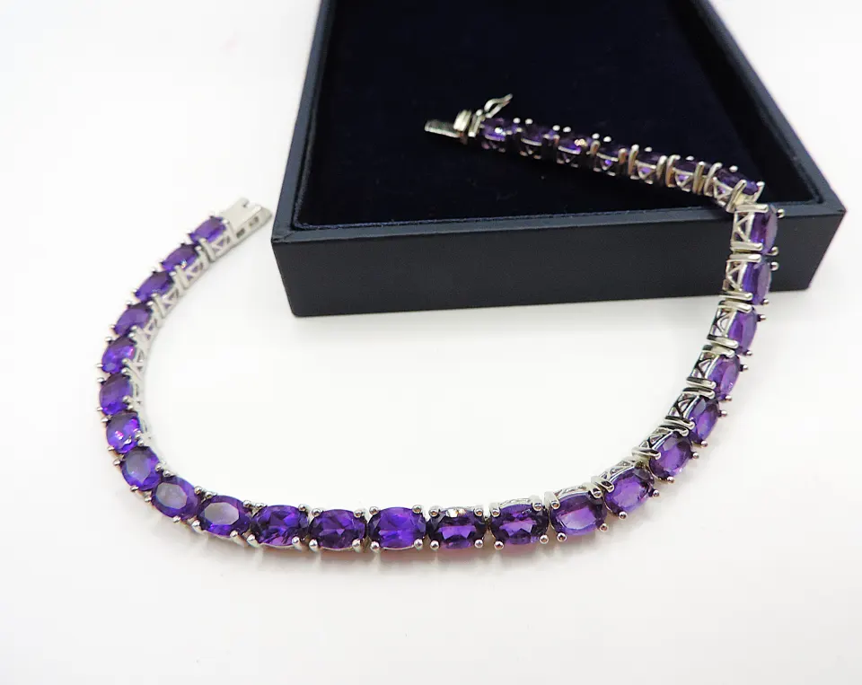  Sterling Silver 30 Amethyst Gemstone Bracelet New With Gift Box