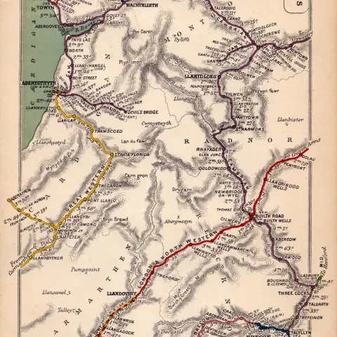Brecon Barmouth Aberystwyth Three Cocks Central  Wales Antique Railway Diagram 154.