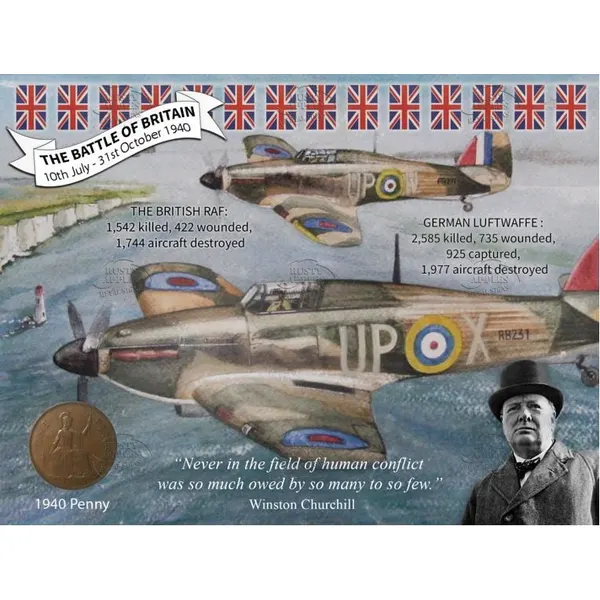 WW2 The Battle Of Britain Hurricanes Cliffs of Dover Penny Metal Art Display Set