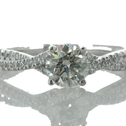 18ct White Gold Single Stone Claw Set With Stone Set Shoulders Diamond Ring (0.71) 0.87 Carats