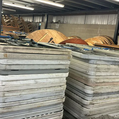 10 x 6ft x 2ft 6in Blow Moulded Trestle Tables with fold up American legs