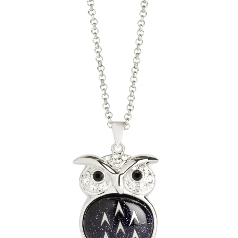 Blue Goldstone Owl Pendant, Finished With Swarovski Crystals On A Platinum Plated Base - Unboxed x 5