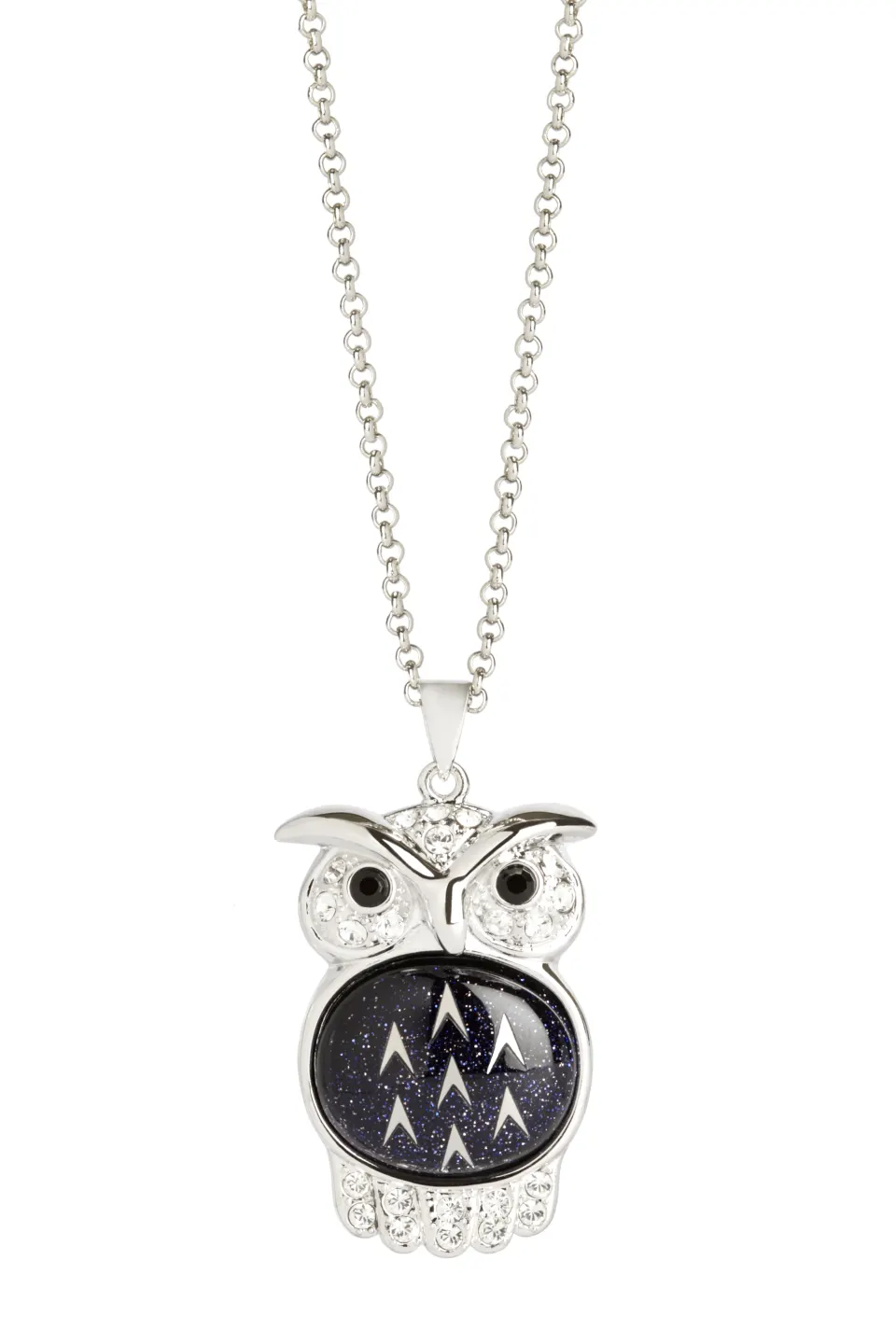Blue Goldstone Owl Pendant, Finished With Swarovski Crystals On A Platinum Plated Base - Unboxed x 5