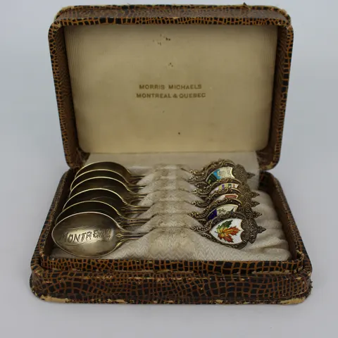 Cased Morris Michaels Enamel Silver Spoons