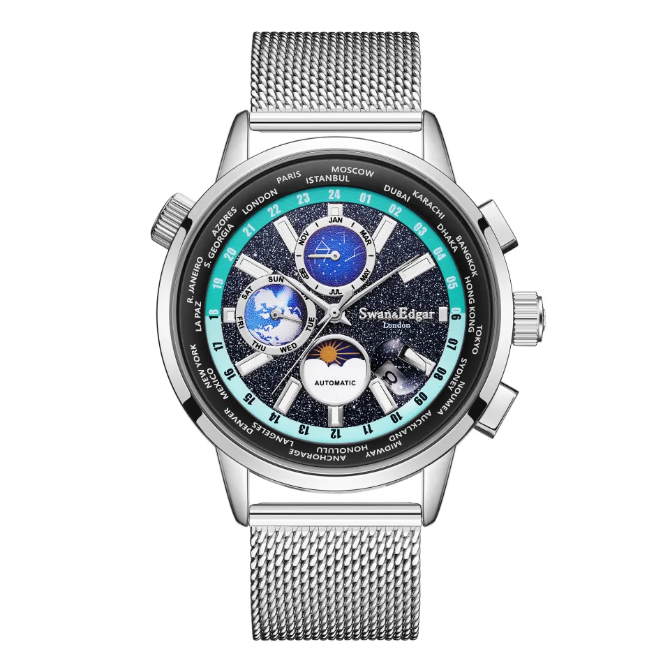Swan & Edgar Hand Assembled Welkin Automatic Silver Black Watch - FREE DELIVERY & 5 YEAR WARRANTY