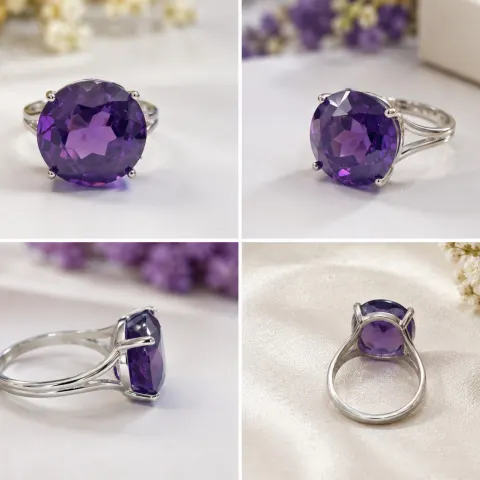 925 Sterling Silver Ring With Large 15mm Alexandrite