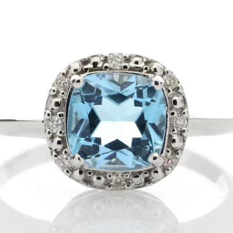 9ct White Gold Blue Topaz Diamond Ring 0.07