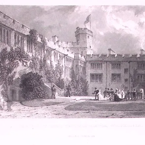 Naworth Castle Court Yard Cumbria 1835 Antique Steel Engraving-4-TR