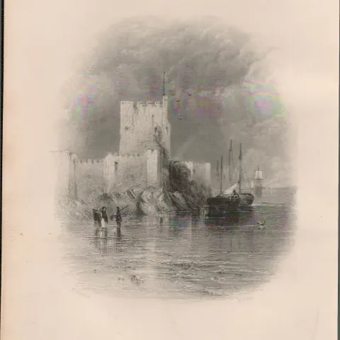 Carrickfergus Castle Co Antrim 1837-38 Victorian Antique Engraving.