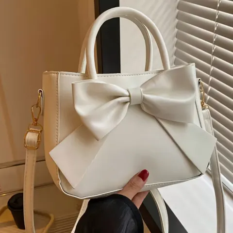 Elegant Bow & Bowknot Handbag – Structured Tote With Golden Hardware | Nylon Luxury, Everyday
