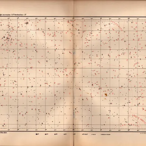 Star Atlas Declination 22 Hr -3 Degrees Astronomy Antique Map.