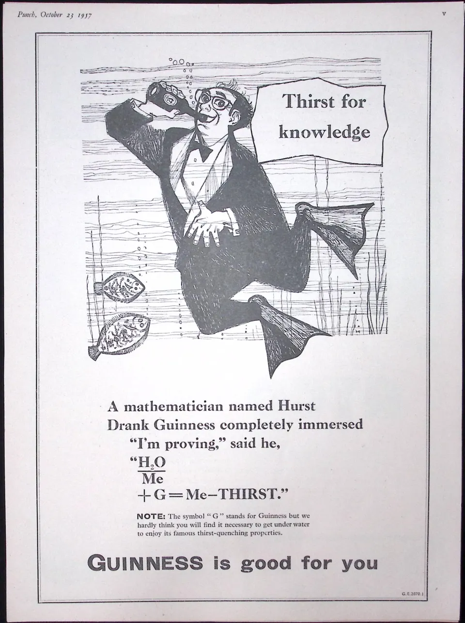 Guinness 68 Years-Old Advert 1957 Thirst For Knowledge Print: G.E.2870-I