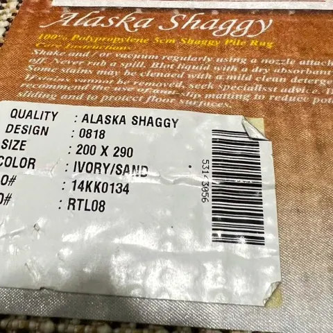 XL Alaska Shaggy Rug 200cm x 290cm Ivory/Sand Rrp £249