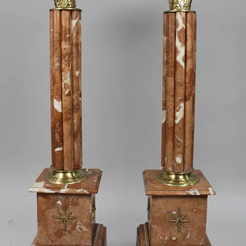 Pair of Rouge Marble Column Pedestals