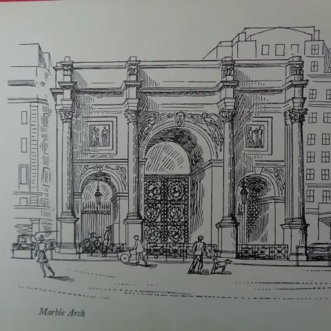 Edward Bawden CBE RA Original Vintage Historic Lithograph of London Historic Marble Arch