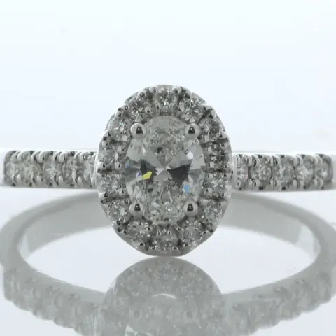 18ct White Gold Oval Cut Diamond Shoulder Set Ring (0.42) 0.76 Carats