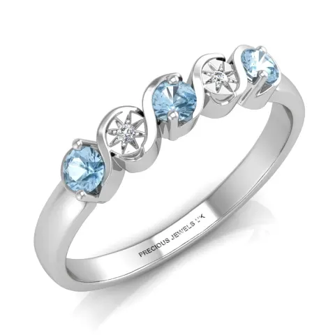 9ct White Gold Semi Eternity Diamond And Blue Topaz Ring 0.01