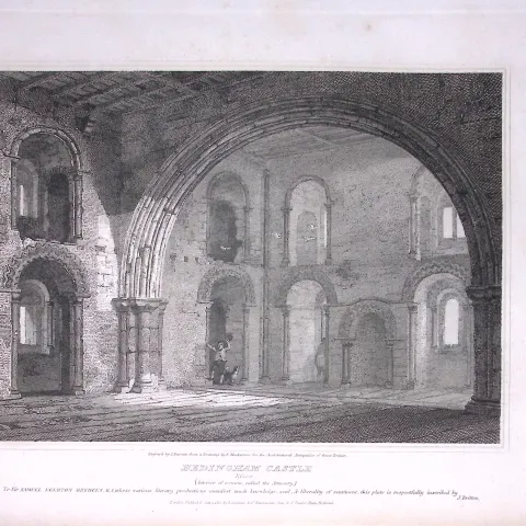 Hedingham Castle Essex 190 Years-Old Rare John Britton Antique Steel Engraving-143