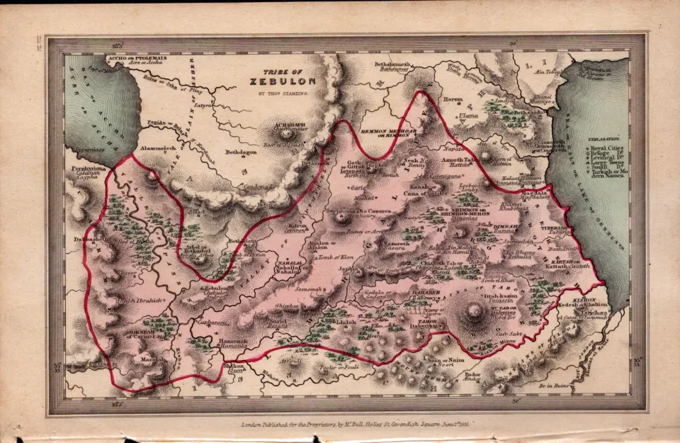 The Tribe Of Zebulon Antique Detailed Biblical William IV Map.