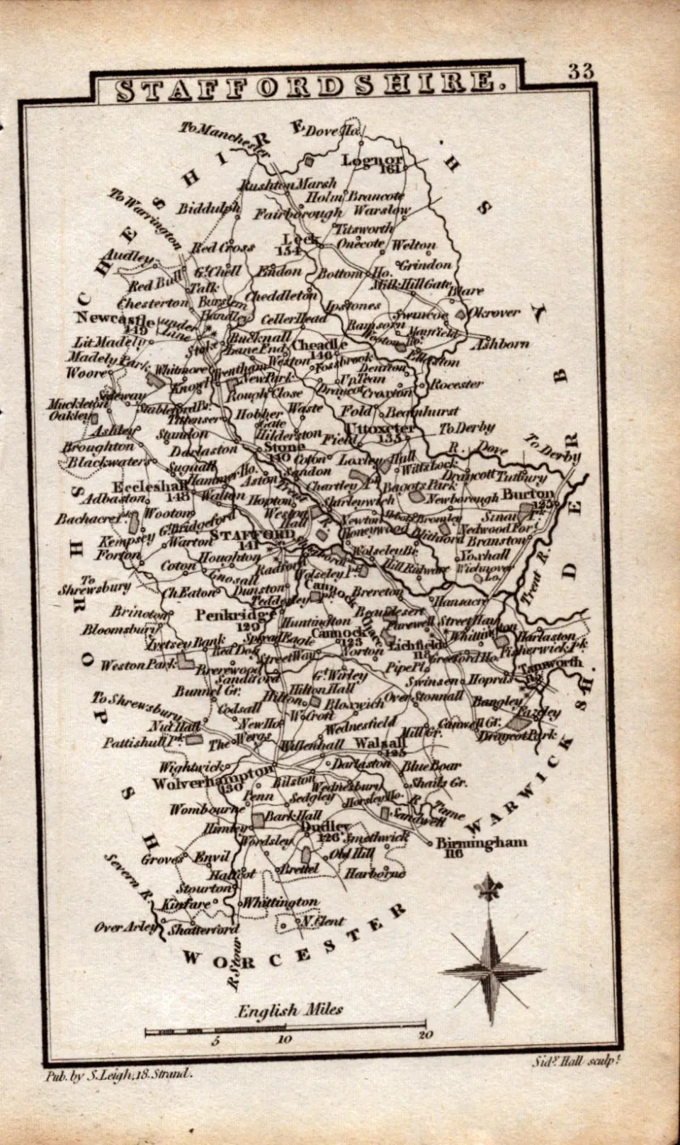 Staffordshire Antique Copper Engraved George IV Map by Sidney Hall.