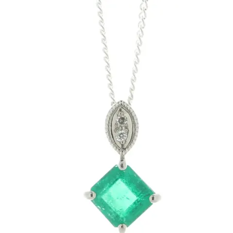 18ct White Gold Diamond And Emerald Pendant (E0.73) 0.01 Carats