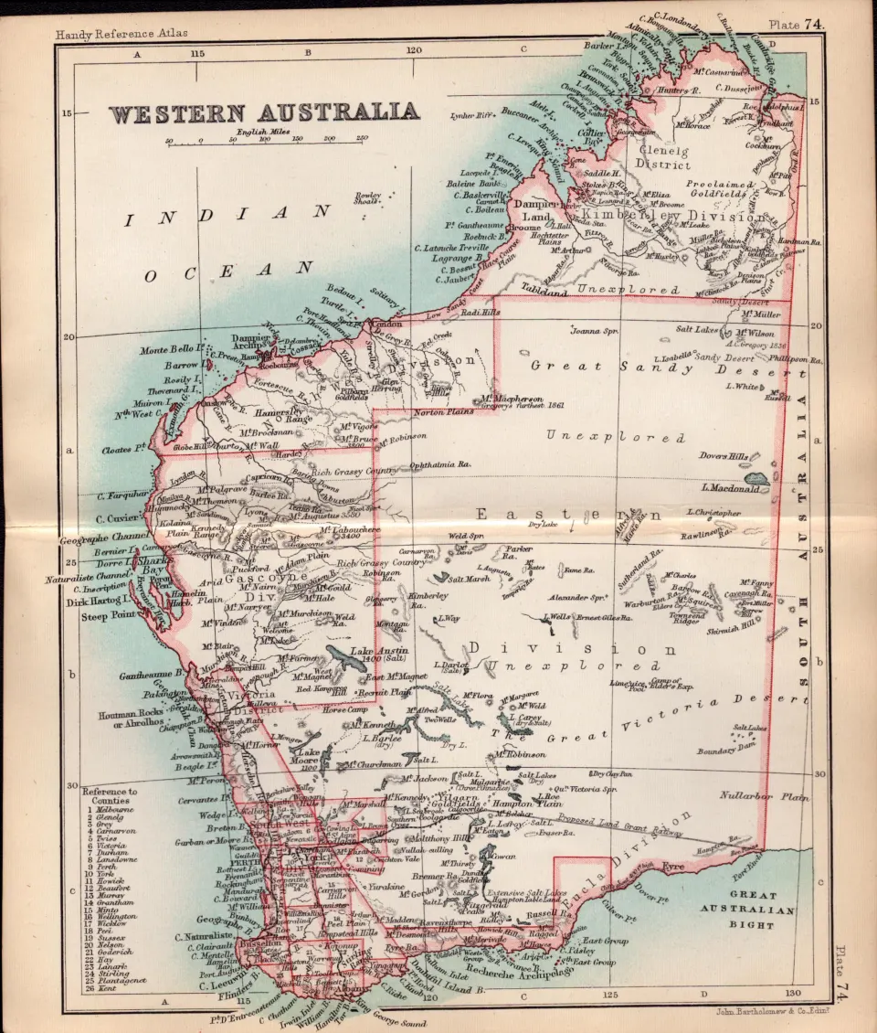 Western Australia Double Sided Antique 1896 Map.