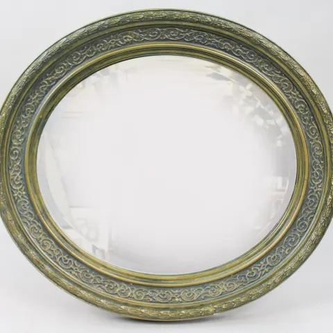 Vintage Washed Blue Gilt Framed Oval Mirror