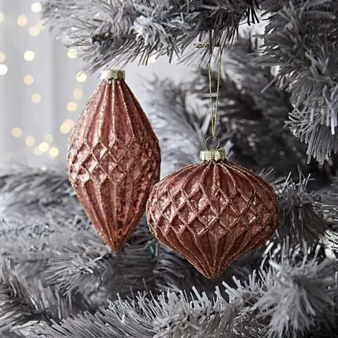 Hanging Glass Ornaments Pink Geo Glitter Christmas RRP £16