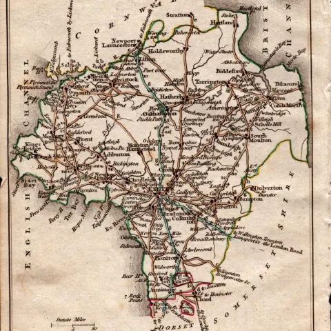 Devonshire John Cary’s 1792 Antique George III Coloured Engraved Map.