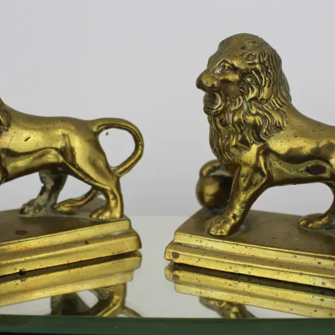 Pair of Vintage Bronze Lion Paperweights