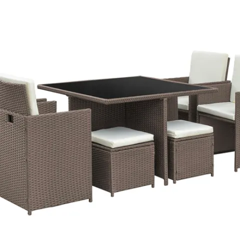 8-Seater Monument Rattan Cube Garden Furniture Dining Set - Brown  